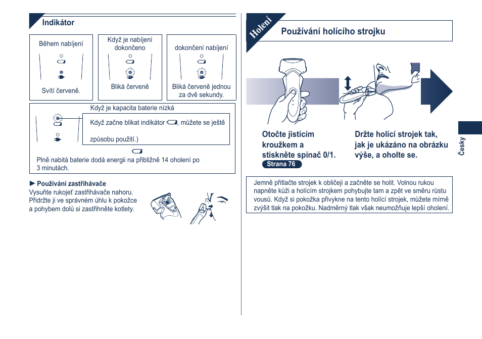 Holení | Panasonic ESGA21 User Manual | Page 77 / 108