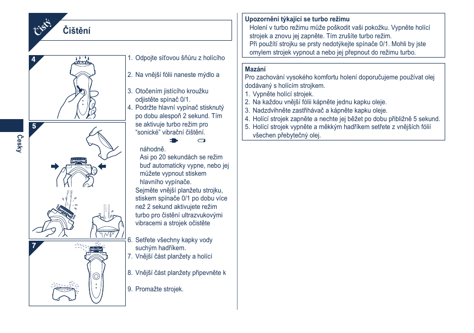 Čistý, Čištění | Panasonic ESGA21 User Manual | Page 78 / 108