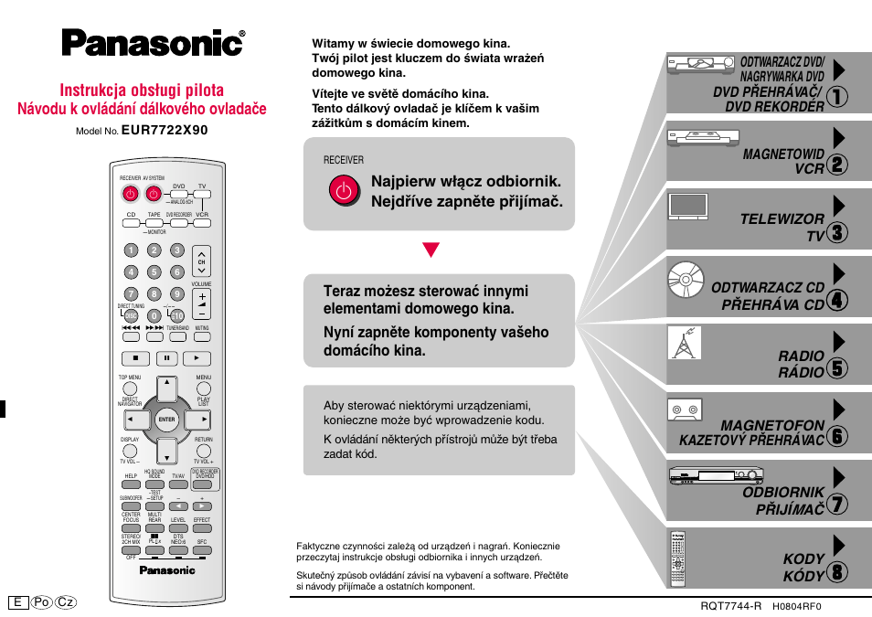 Vcr rádio, Pøijímaç kódy, Pøehráva cd | Tv dvd pøehrávaç/ dvd rekordér | Panasonic EUR7722X90 User Manual | Page 3 / 6