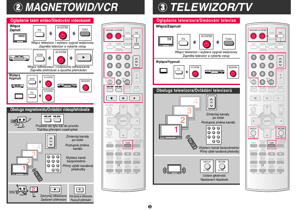 Magnetowid/vcr, Telewizor/tv, Oglådanie taßm wideo/sledování videokazet | Obsíuga magnetowidu/ovládání videop®ehrávaçe | Panasonic EUR7722X90 User Manual | Page 5 / 6