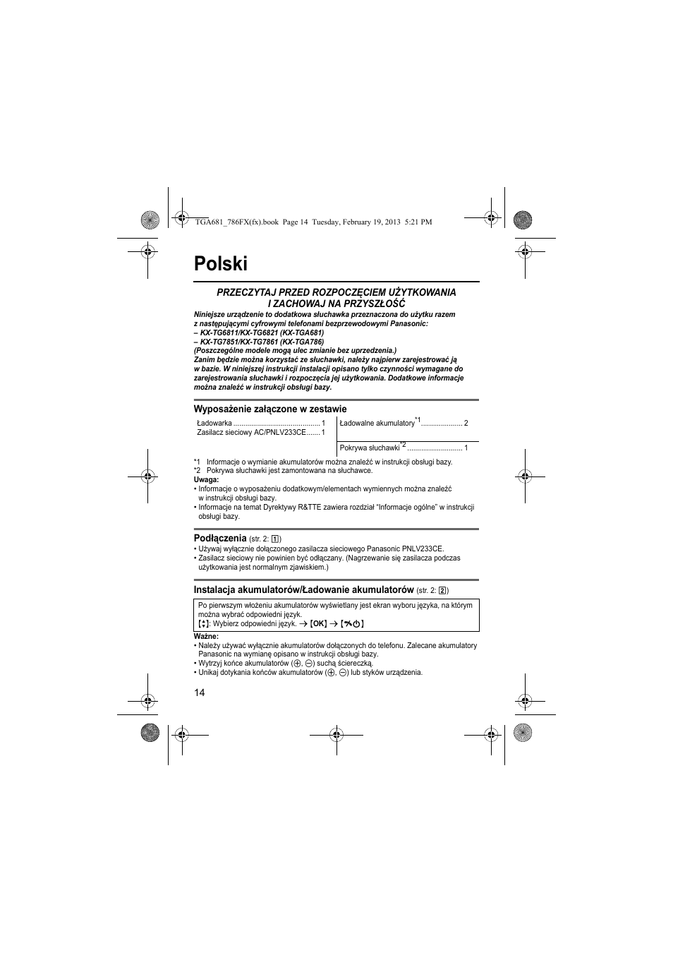 Polski | Panasonic KXTGA681FX User Manual | Page 14 / 76