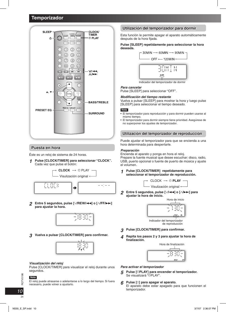 10 temporizador | Panasonic SCNS55 User Manual | Page 24 / 58
