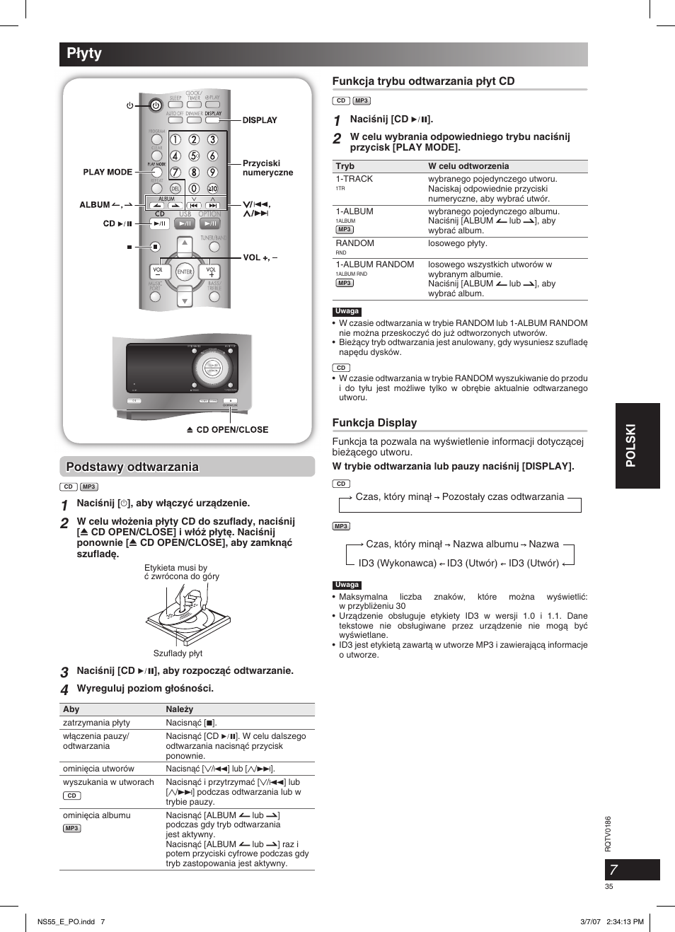 P∏yty, Polski, Podstawy odtwarzania | Panasonic SCNS55 User Manual | Page 35 / 58