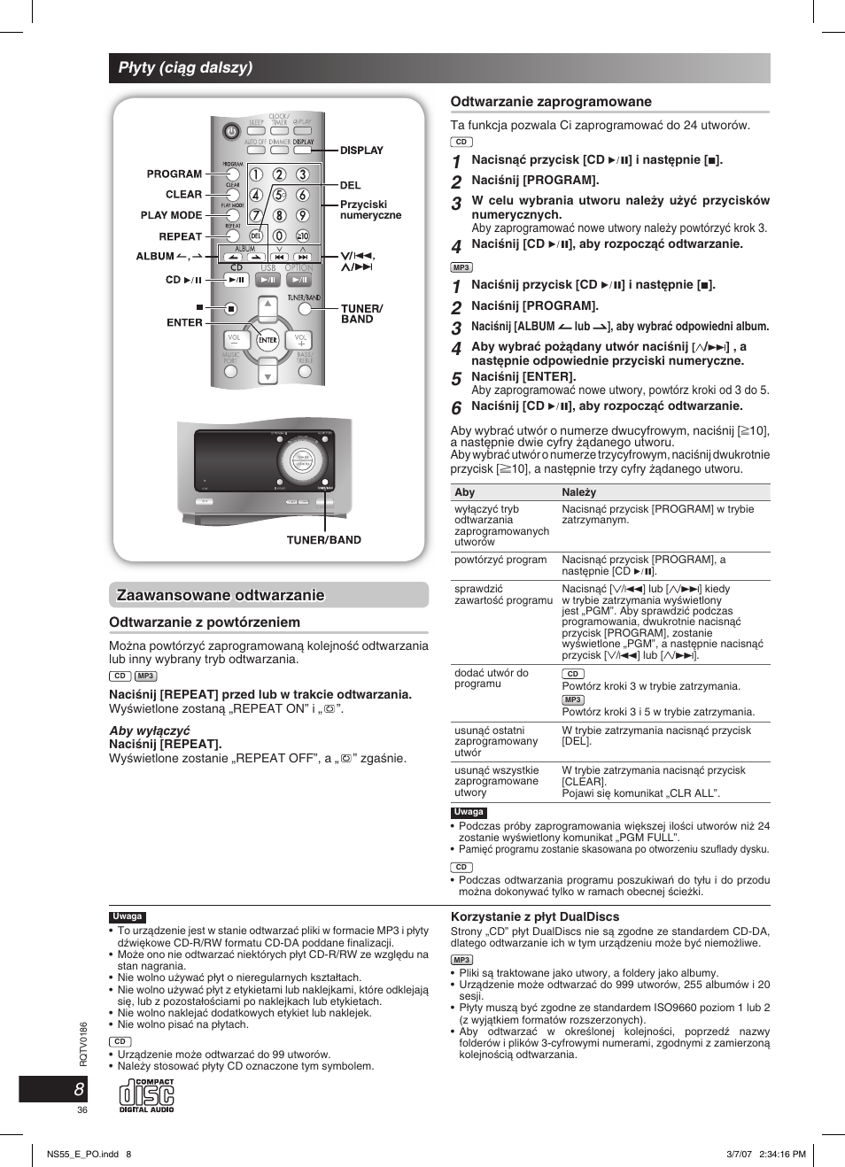 P∏yty (ciàg dalszy), Zaawansowane odtwarzanie | Panasonic SCNS55 User Manual | Page 36 / 58