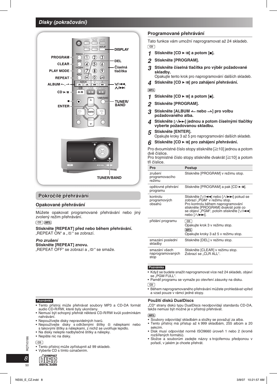 Disky (pokraãování), Pokroãilé pﬁehrávání | Panasonic SCNS55 User Manual | Page 50 / 58