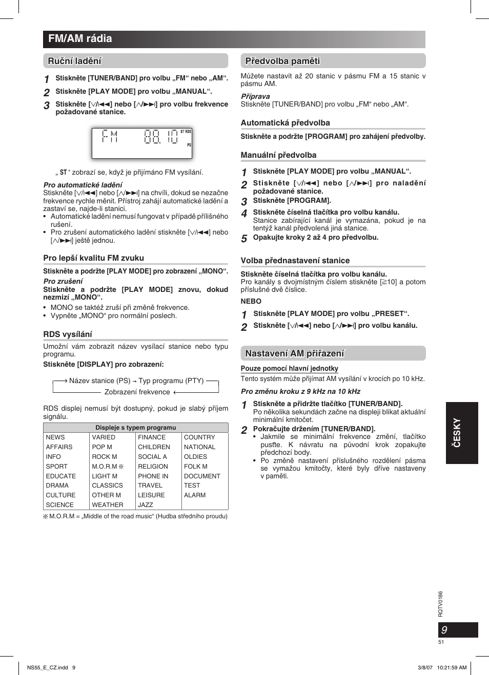 Fm/am rádia | Panasonic SCNS55 User Manual | Page 51 / 58
