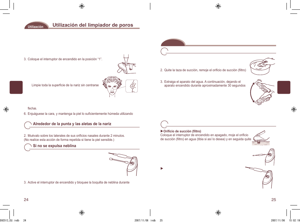 Utilización del limpiador de poros, Limpieza del limpiador de poros | Panasonic EH2513 User Manual | Page 13 / 67