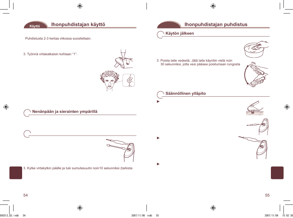 Ihonpuhdistajan käyttö, Ihonpuhdistajan puhdistus | Panasonic EH2513 User Manual | Page 28 / 67