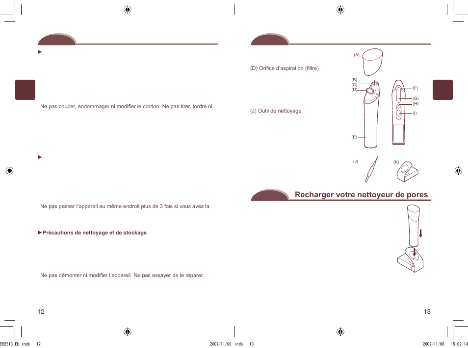 Consignes de sécurité, Nomenclature, Recharger votre nettoyeur de pores | Panasonic EH2513 User Manual | Page 7 / 67