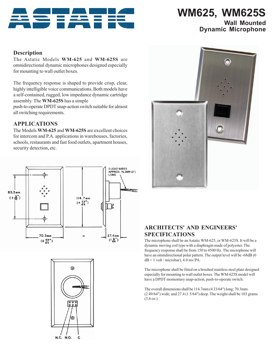 Astatic WM-625 User Manual | 2 pages