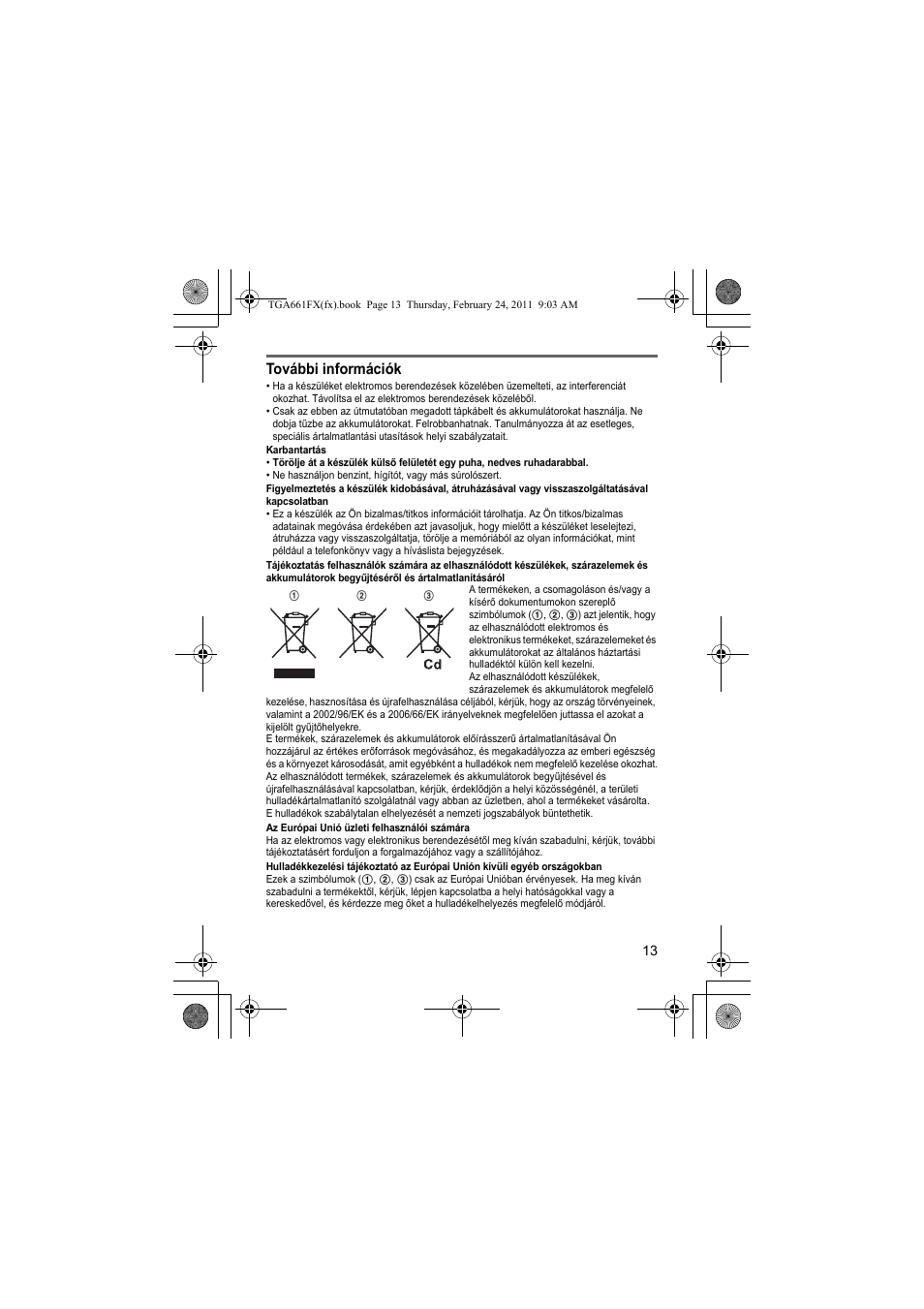 További információk | Panasonic KXTGA806FX User Manual | Page 13 / 80