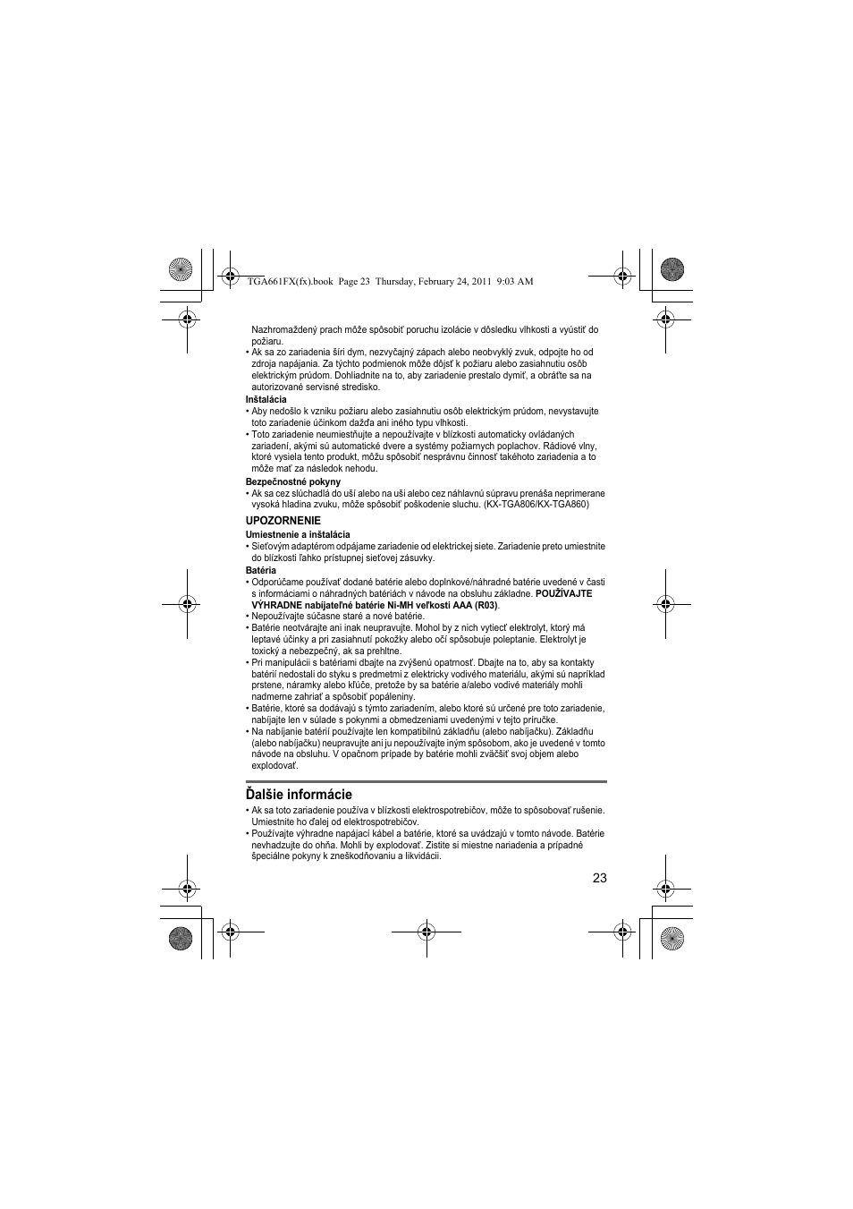 Ďalšie informácie | Panasonic KXTGA806FX User Manual | Page 23 / 80