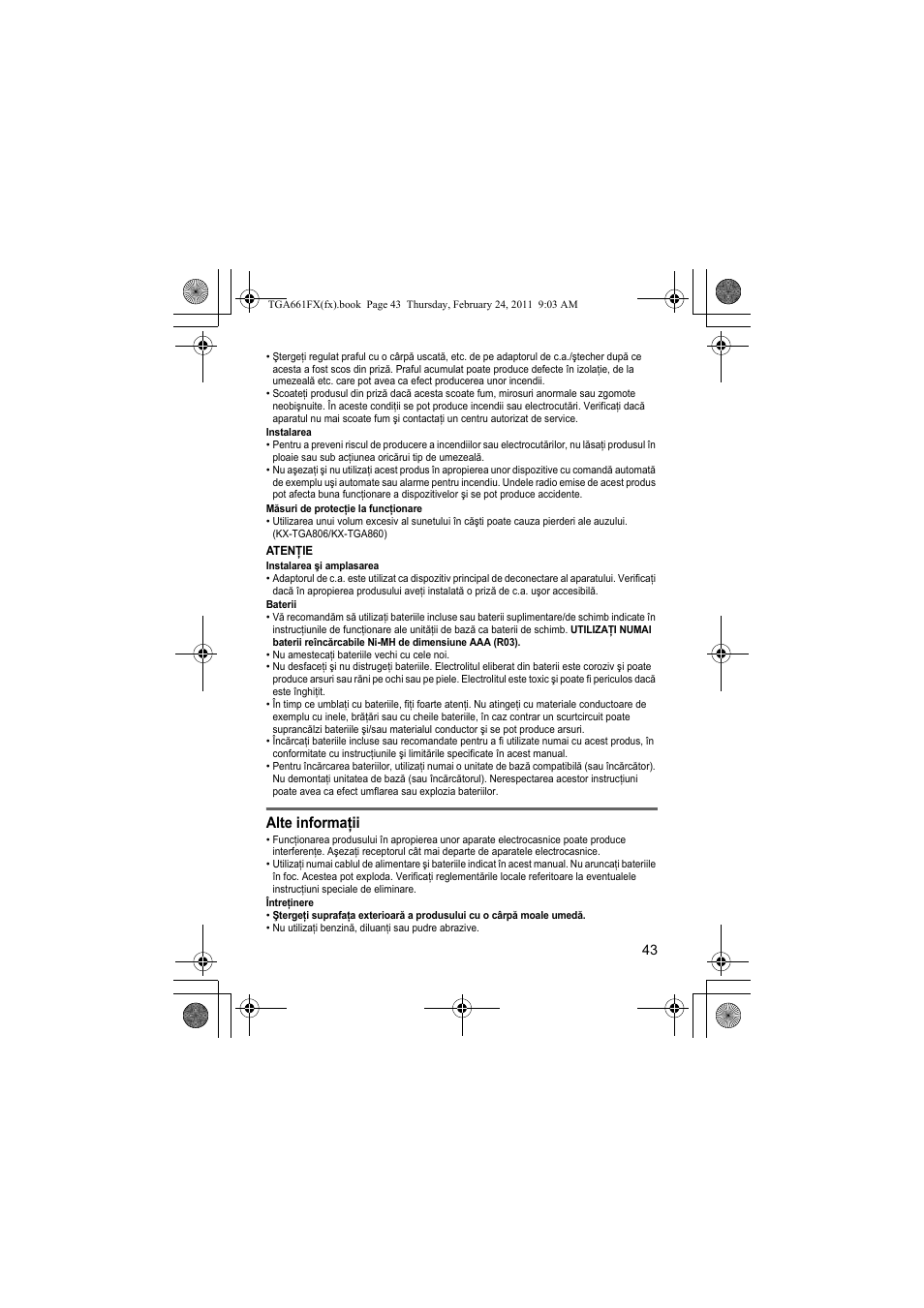 Alte informaţii | Panasonic KXTGA806FX User Manual | Page 43 / 80