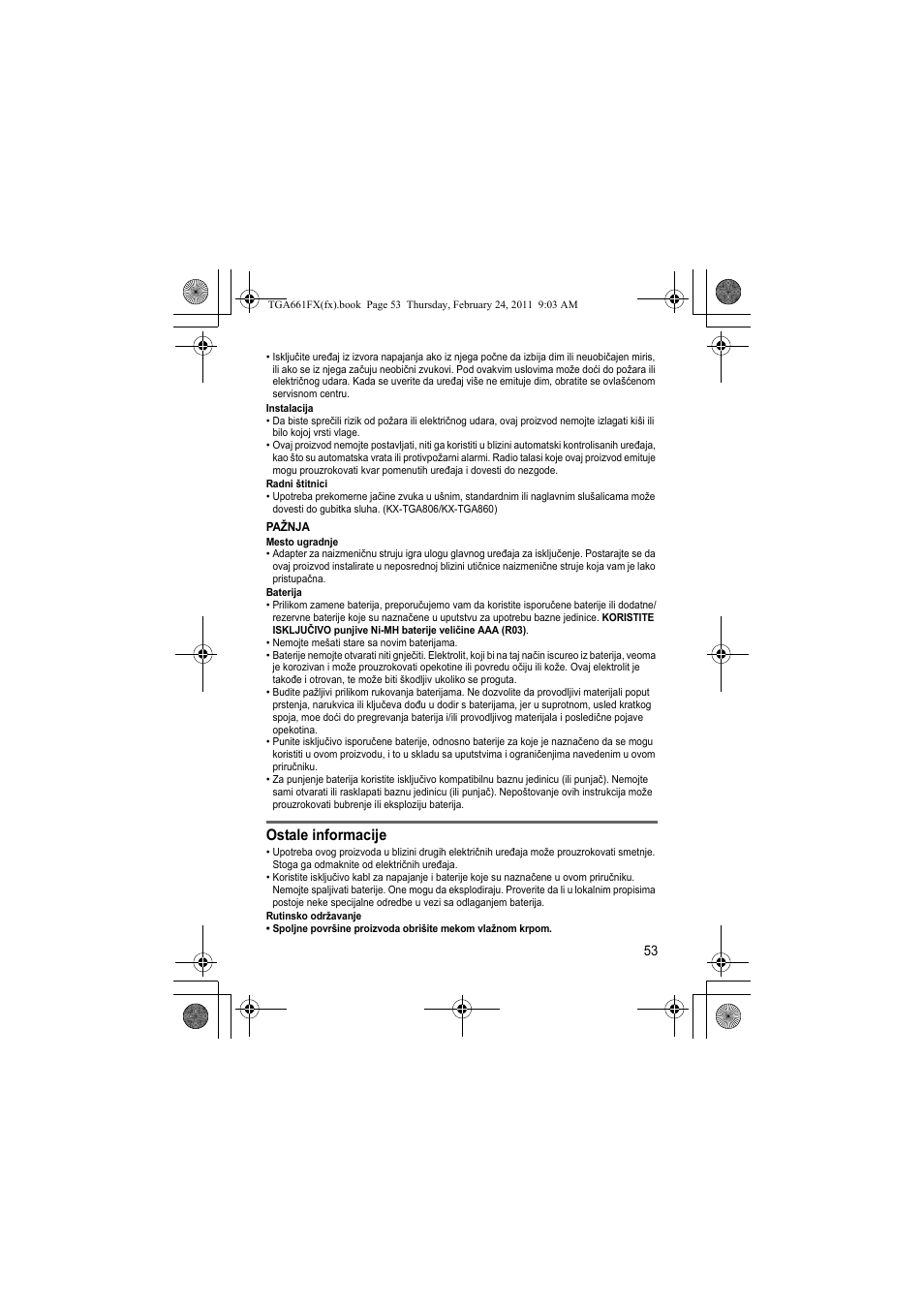 Ostale informacije | Panasonic KXTGA806FX User Manual | Page 53 / 80