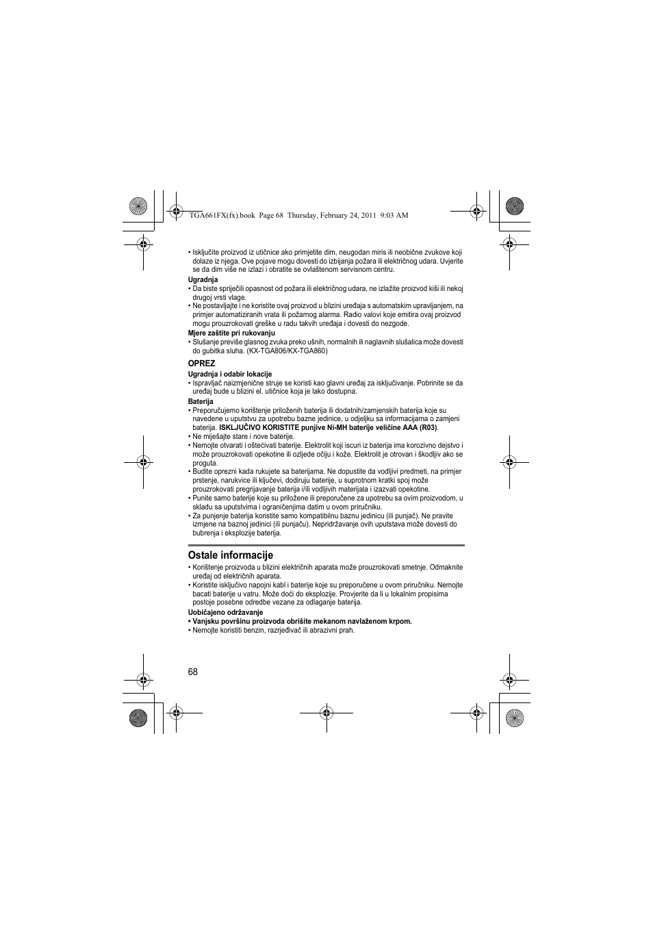 Ostale informacije | Panasonic KXTGA806FX User Manual | Page 68 / 80