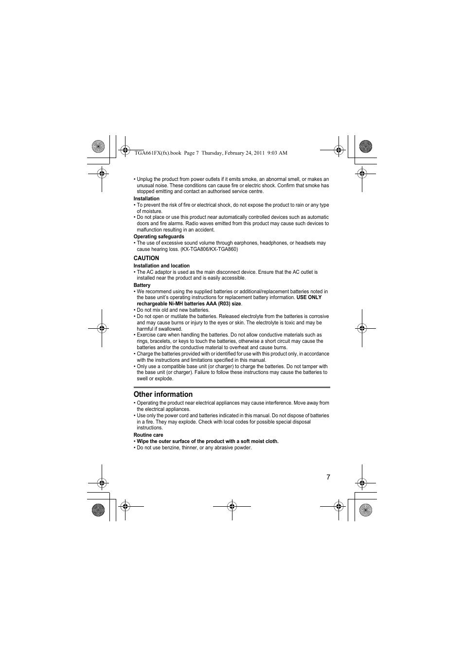Other information | Panasonic KXTGA806FX User Manual | Page 7 / 80