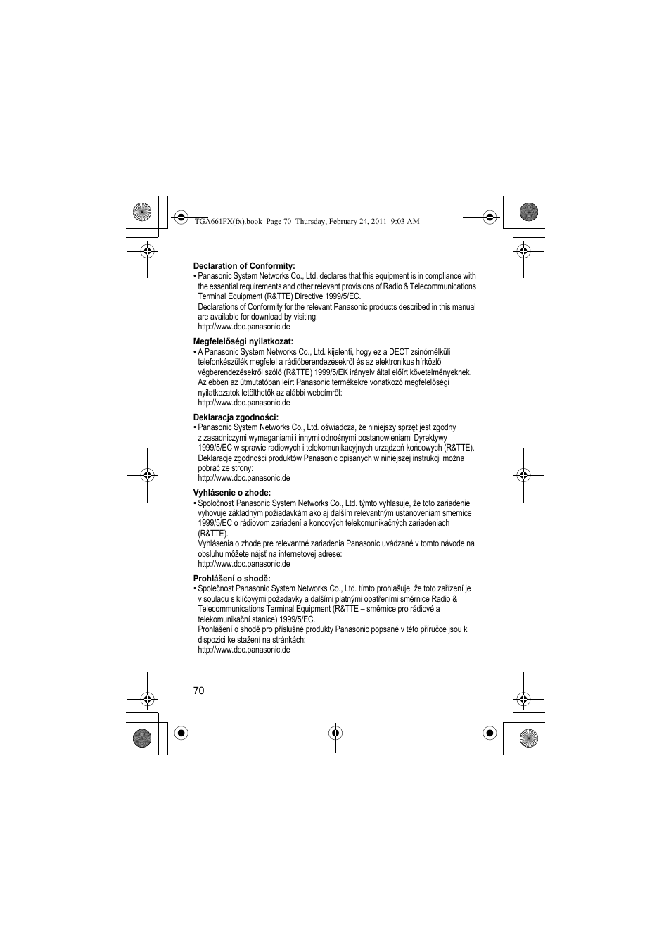 Panasonic KXTGA806FX User Manual | Page 70 / 80