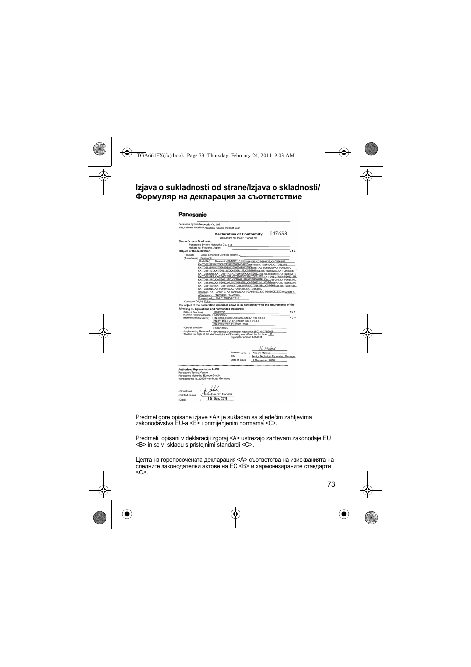 Panasonic KXTGA806FX User Manual | Page 73 / 80