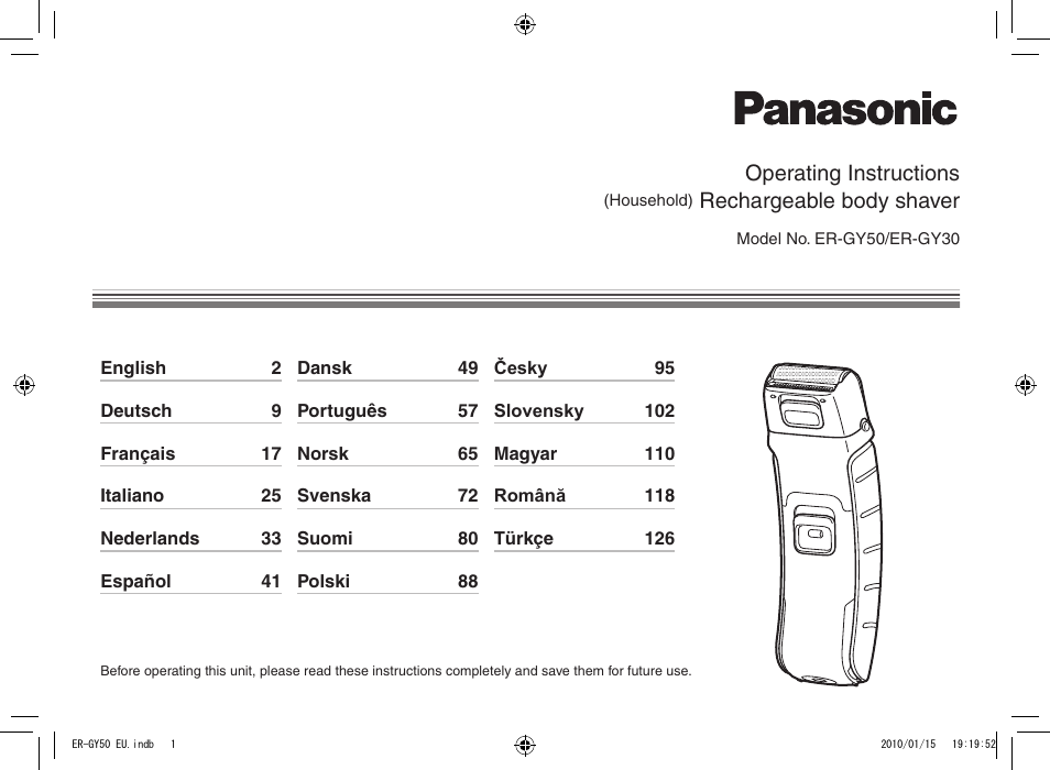 Panasonic ERGY30 User Manual | 136 pages