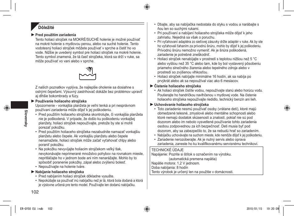 Panasonic ERGY30 User Manual | Page 102 / 136