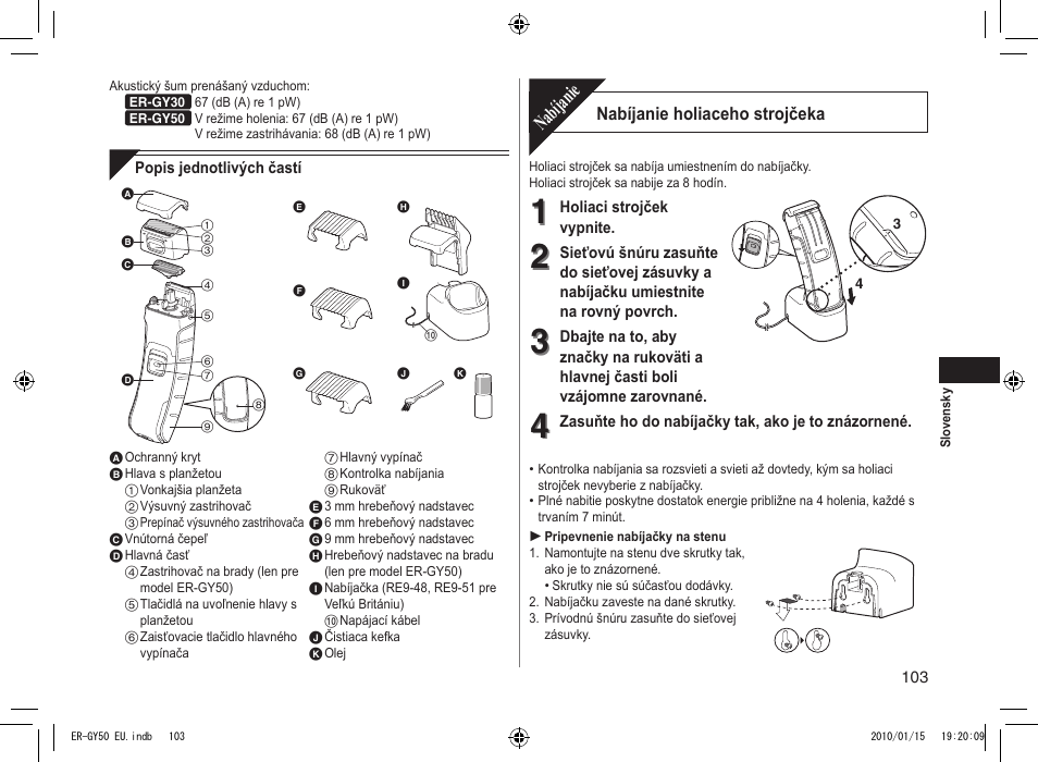 Nabíjanie | Panasonic ERGY30 User Manual | Page 103 / 136