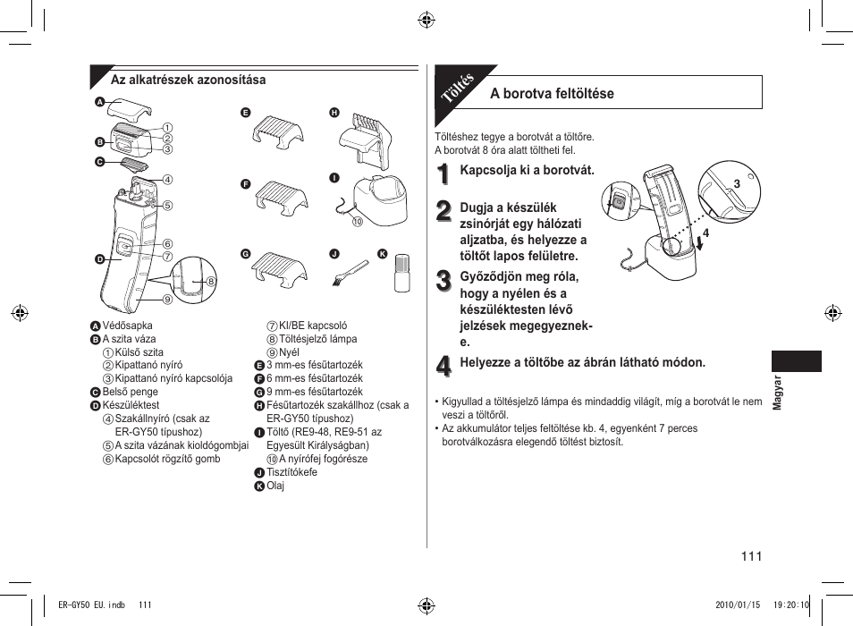 Töltés | Panasonic ERGY30 User Manual | Page 111 / 136