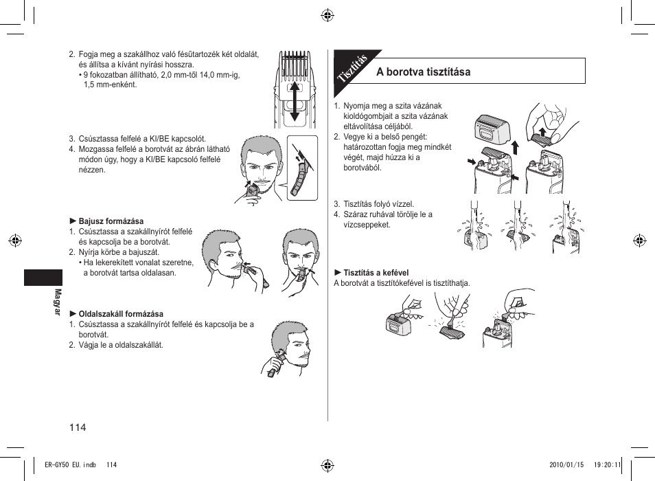 Tisztítás, A borotva tisztítása | Panasonic ERGY30 User Manual | Page 114 / 136