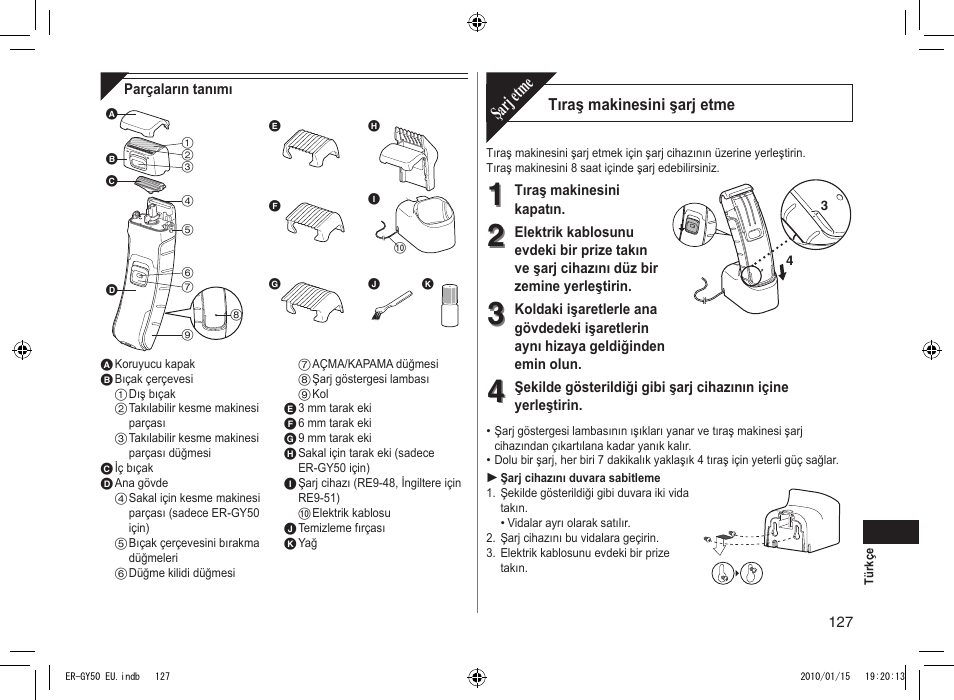 Şarj etme | Panasonic ERGY30 User Manual | Page 127 / 136