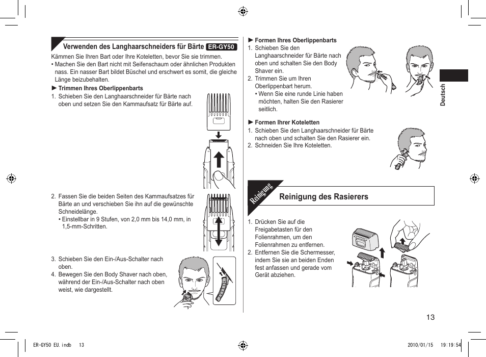 Reinigung, Reinigung des rasierers | Panasonic ERGY30 User Manual | Page 13 / 136