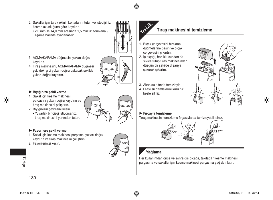 Temizlik, Tıraş makinesini temizleme | Panasonic ERGY30 User Manual | Page 130 / 136