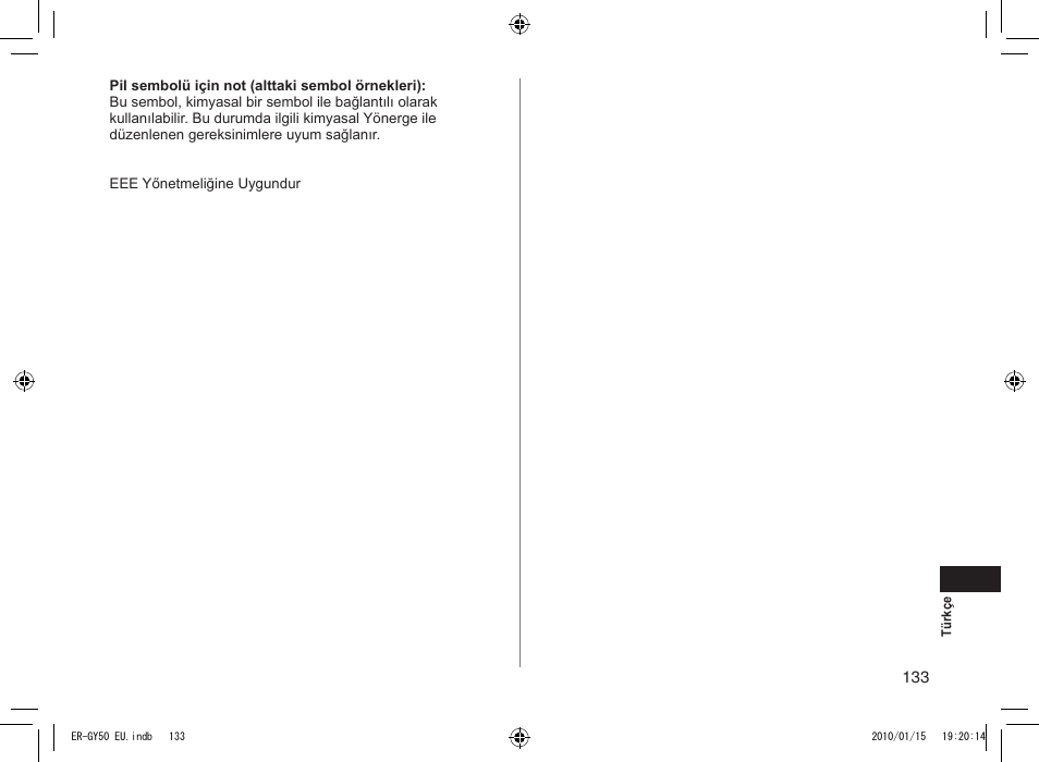 Panasonic ERGY30 User Manual | Page 133 / 136