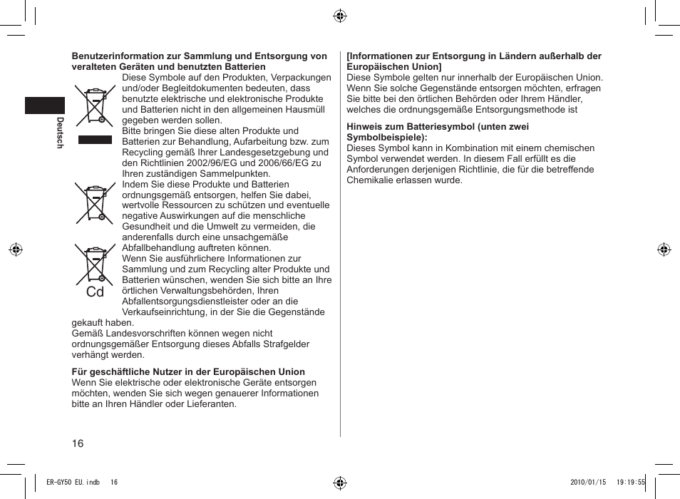 Panasonic ERGY30 User Manual | Page 16 / 136