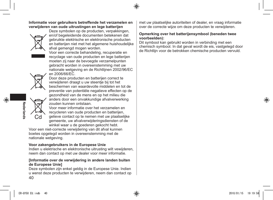 Panasonic ERGY30 User Manual | Page 40 / 136