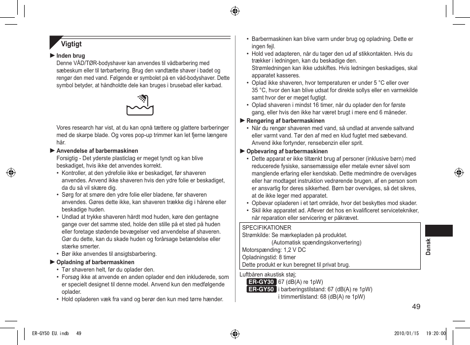 Panasonic ERGY30 User Manual | Page 49 / 136