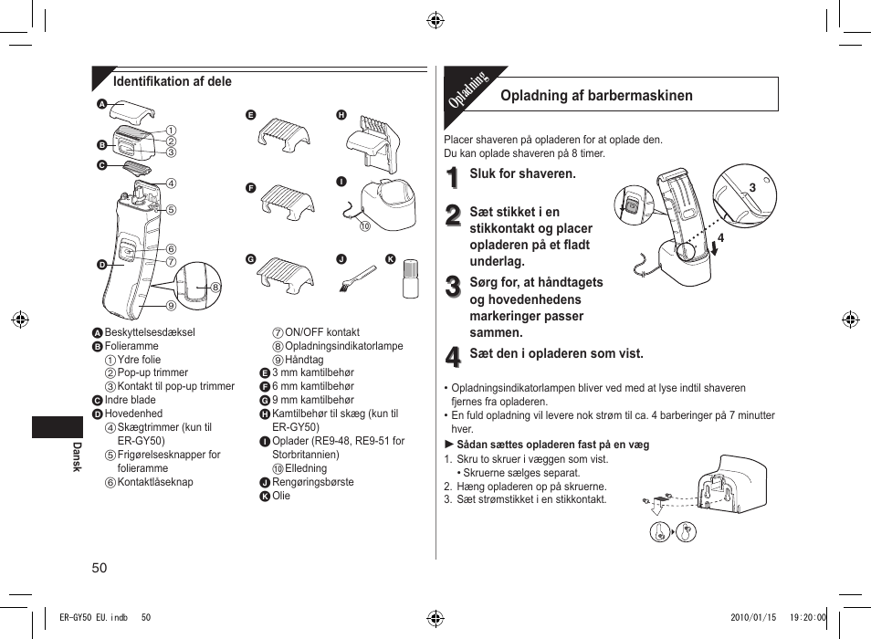 Opladning | Panasonic ERGY30 User Manual | Page 50 / 136