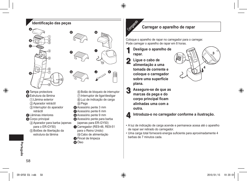 Carregamento | Panasonic ERGY30 User Manual | Page 58 / 136