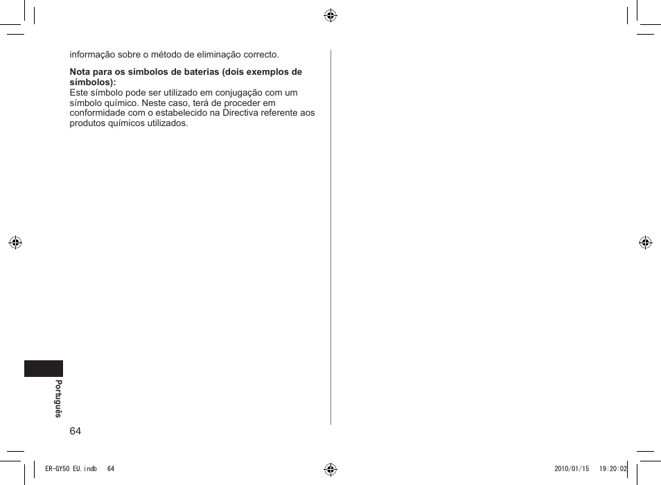 Panasonic ERGY30 User Manual | Page 64 / 136