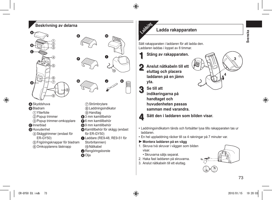 Laddning | Panasonic ERGY30 User Manual | Page 73 / 136