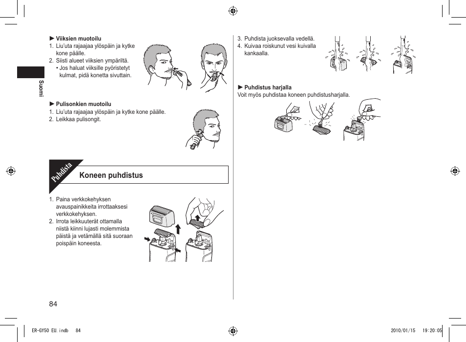 Puhdista, Koneen puhdistus | Panasonic ERGY30 User Manual | Page 84 / 136