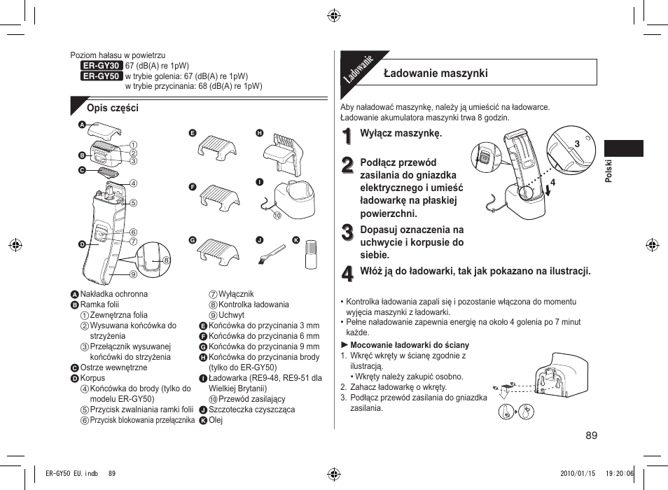 Ładowanie | Panasonic ERGY30 User Manual | Page 89 / 136