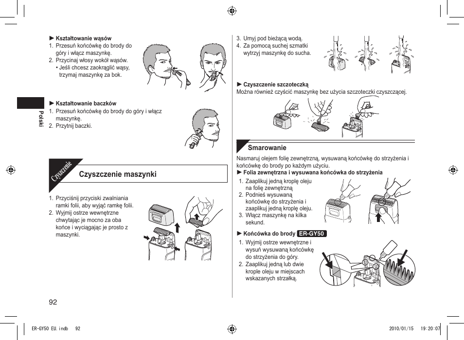 Czyszczenie, Czyszczenie maszynki | Panasonic ERGY30 User Manual | Page 92 / 136