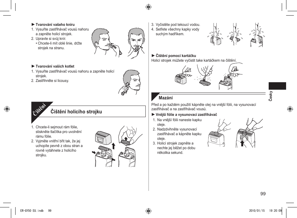 Čištění, Čištění holicího strojku | Panasonic ERGY30 User Manual | Page 99 / 136