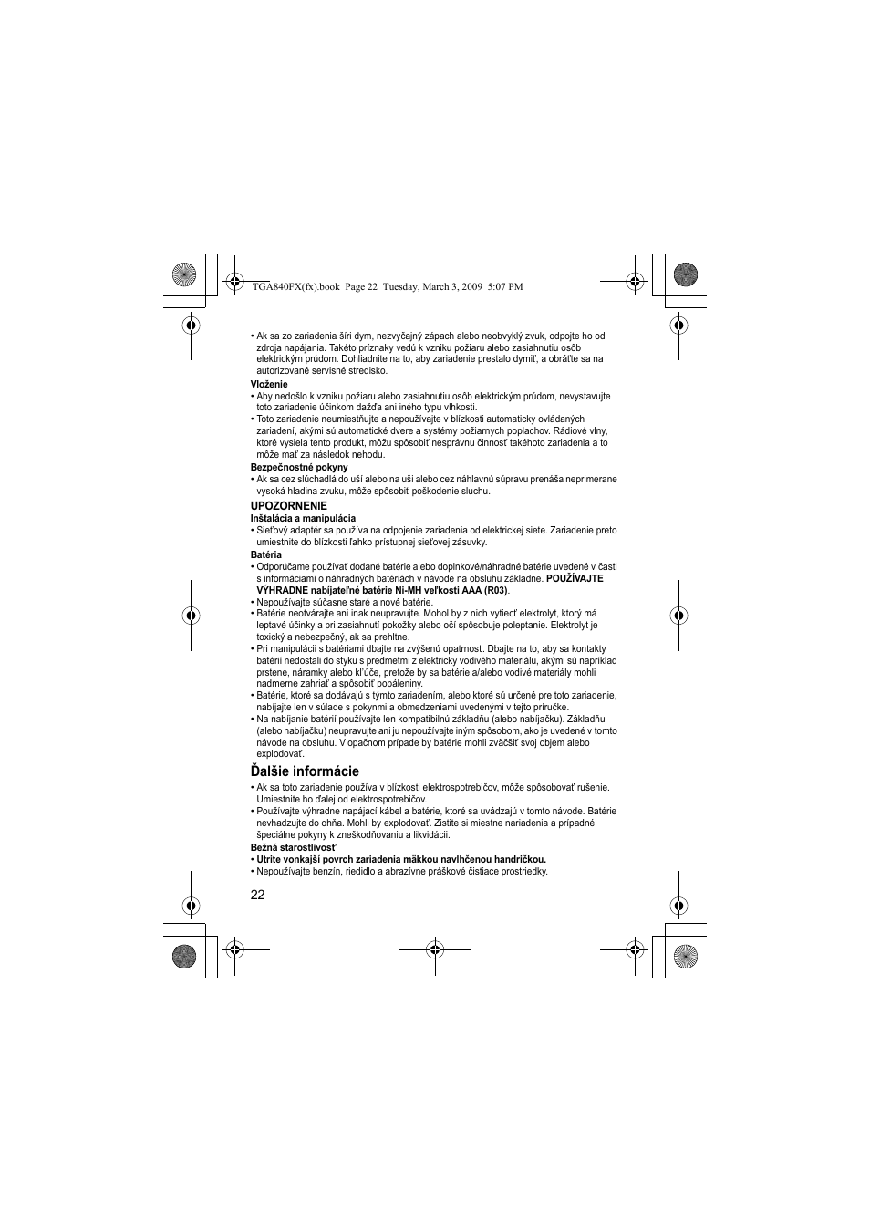 Ďalšie informácie | Panasonic KXTGA840FX User Manual | Page 22 / 32