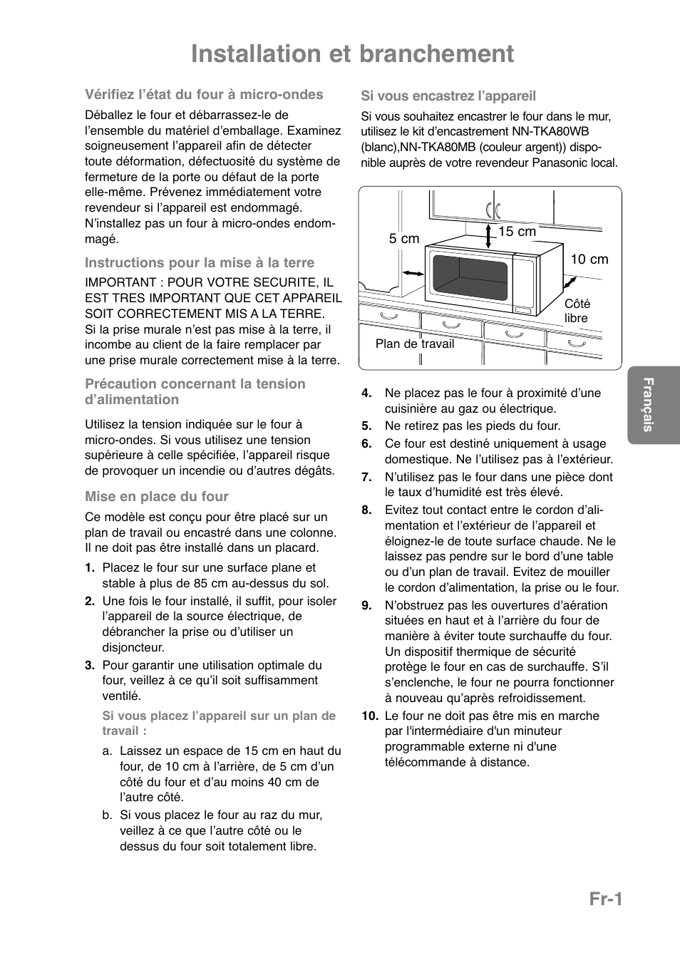 Installation et branchement, Fr-1 | Panasonic NNCT850WEPG User Manual | Page 106 / 273