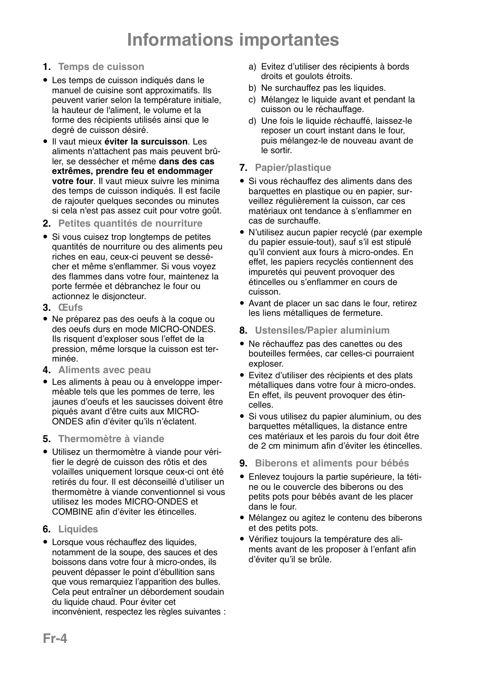 Informations importantes, Fr-4 | Panasonic NNCT850WEPG User Manual | Page 109 / 273