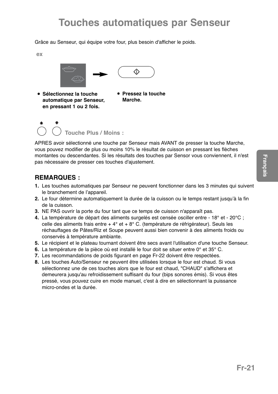 Touches automatiques par senseur, Fr-21 | Panasonic NNCT850WEPG User Manual | Page 126 / 273