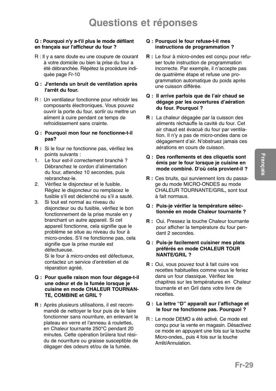 Questions et réponses, Fr-29 | Panasonic NNCT850WEPG User Manual | Page 134 / 273