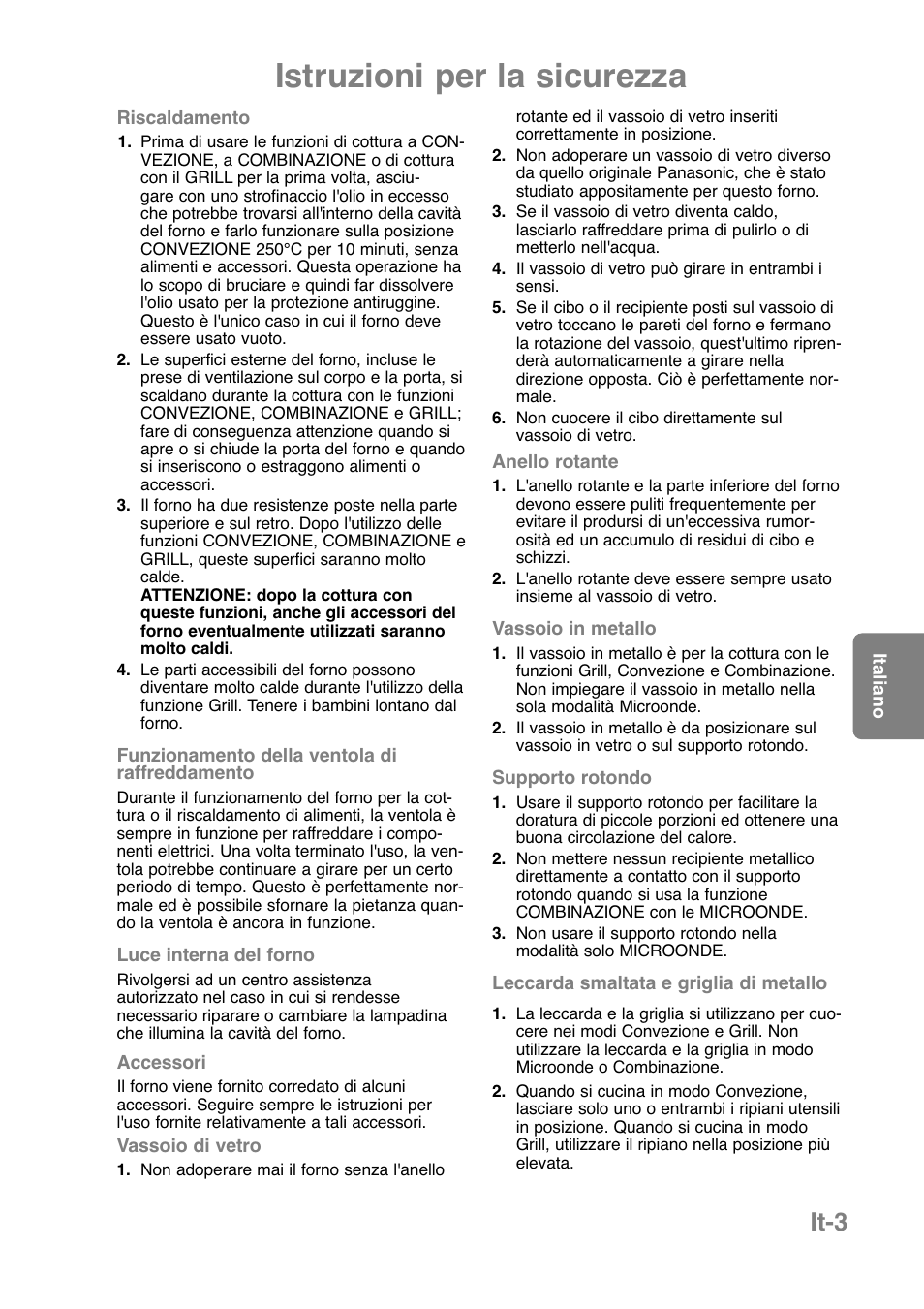 Istruzioni per la sicurezza, It-3 | Panasonic NNCT850WEPG User Manual | Page 142 / 273