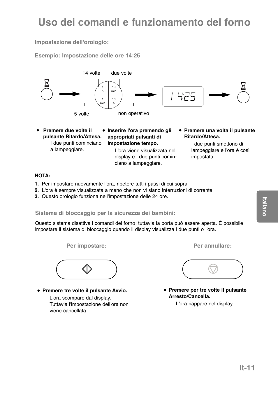 Uso dei comandi e funzionamento del forno, It-11 | Panasonic NNCT850WEPG User Manual | Page 150 / 273