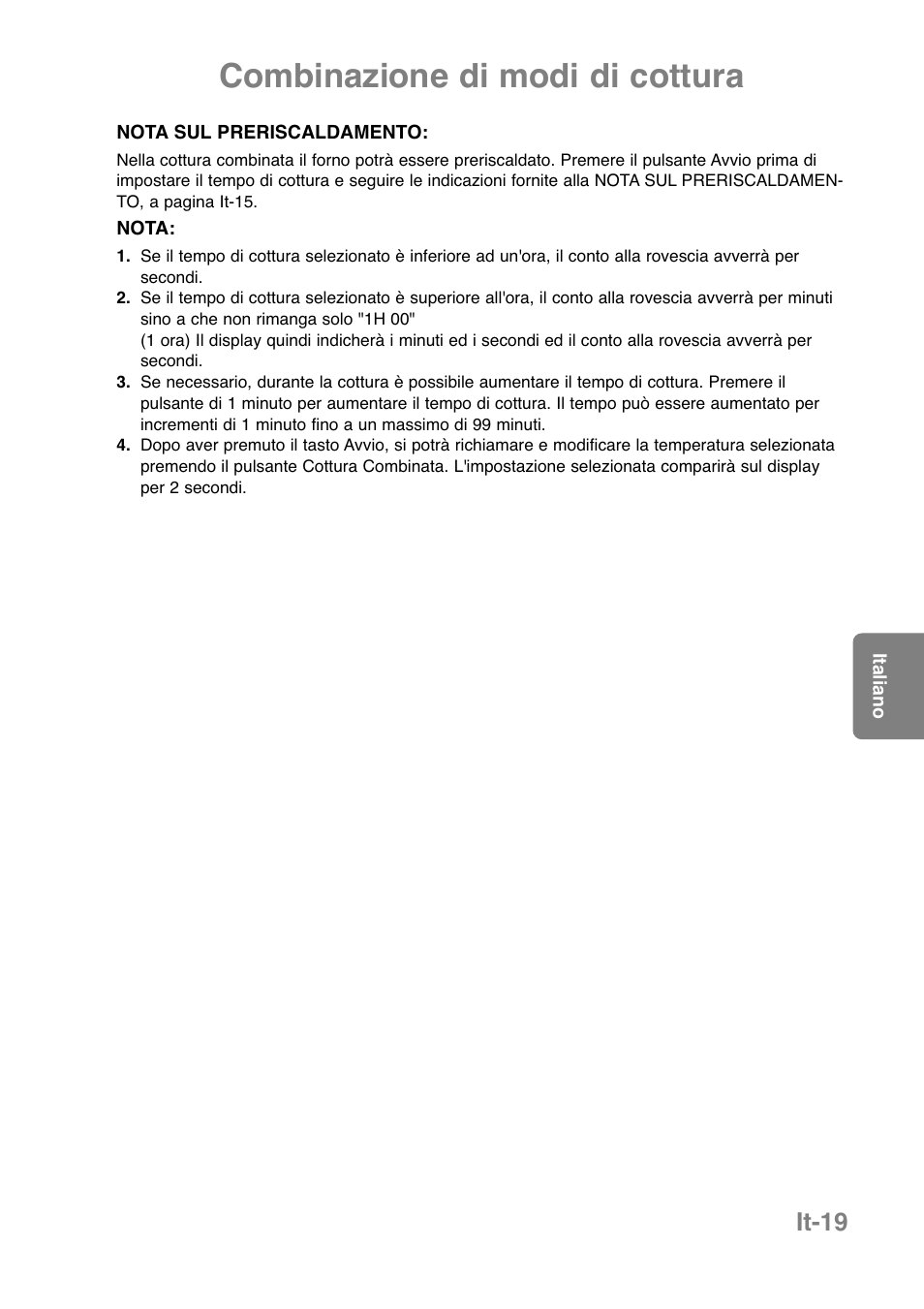 Combinazione di modi di cottura, It-19 | Panasonic NNCT850WEPG User Manual | Page 158 / 273